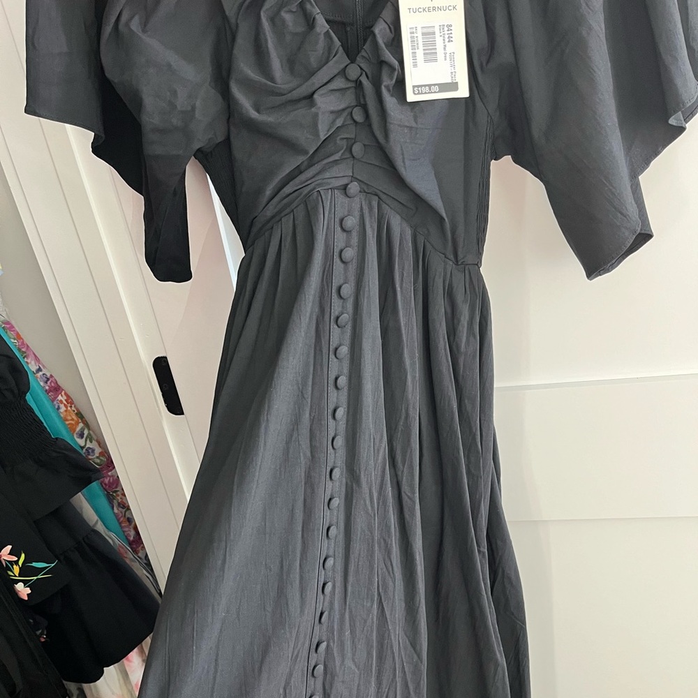 NEVER WORN gorgeous black v-neck midi dress with buttons down the entire front